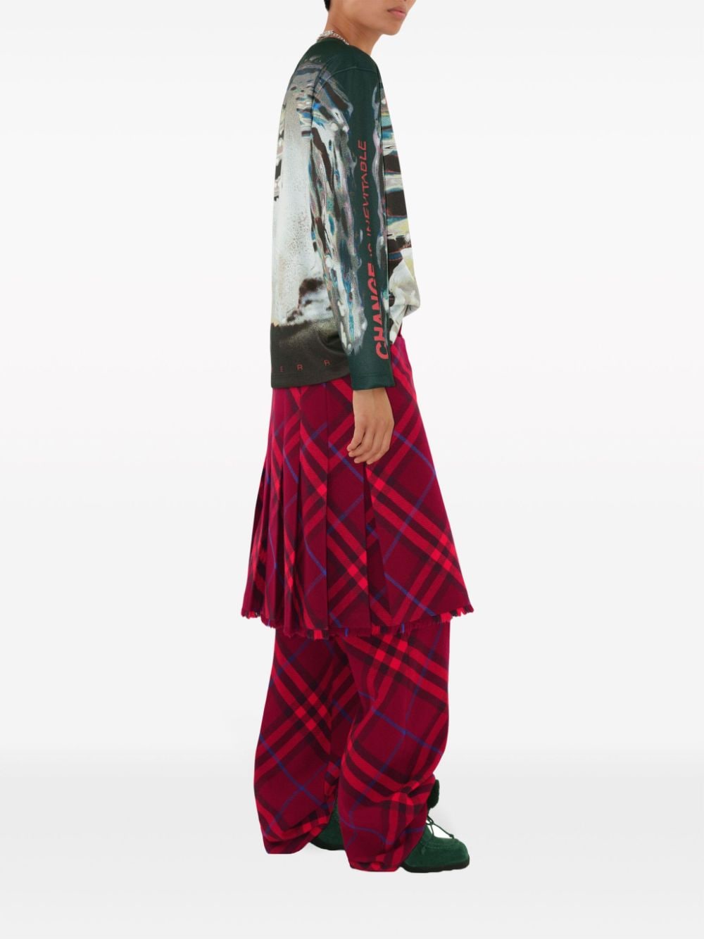 Shop Burberry Checked Straight-leg Wool Trousers In Rot