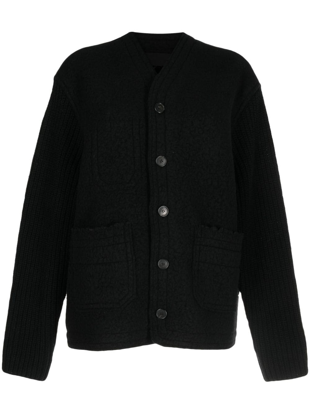 Isabel Benenato Panelled Button-down Cardigan In Black