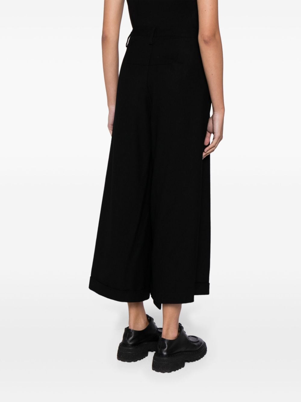 Shop Yohji Yamamoto Wide-leg Cropped Wool Trousers In Black