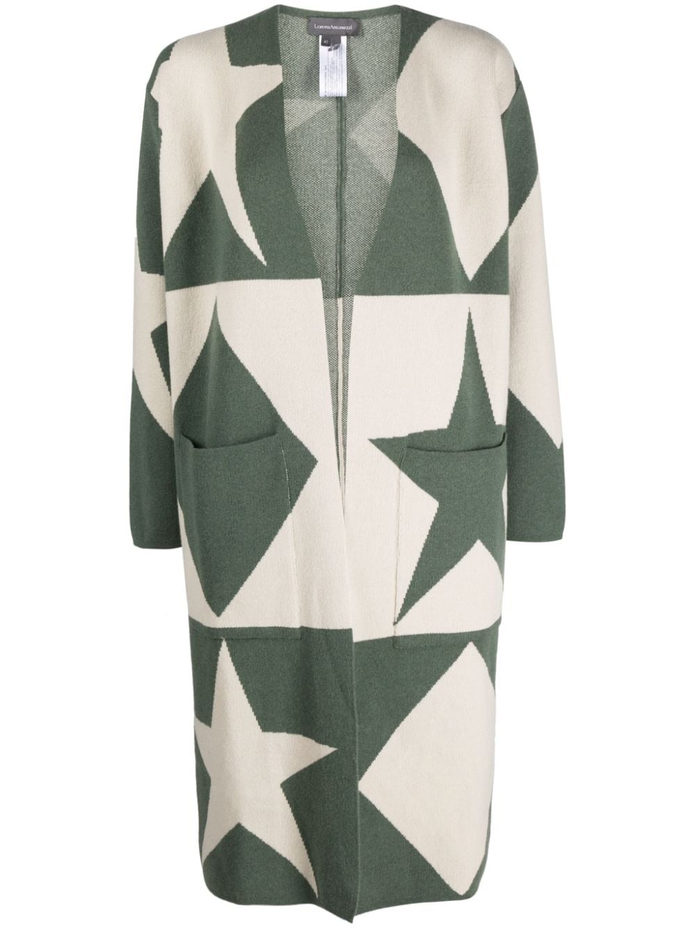 Shop Lorena Antoniazzi Star-patterned Long-sleeved Cardi-coat In Green