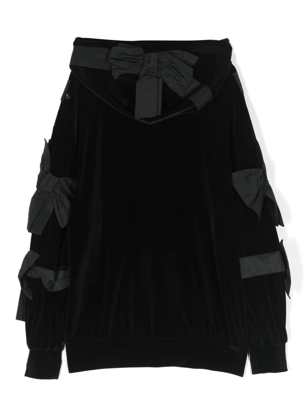 Elisabetta Franchi La Mia Bambina bow-detail velvet hoodie - Zwart