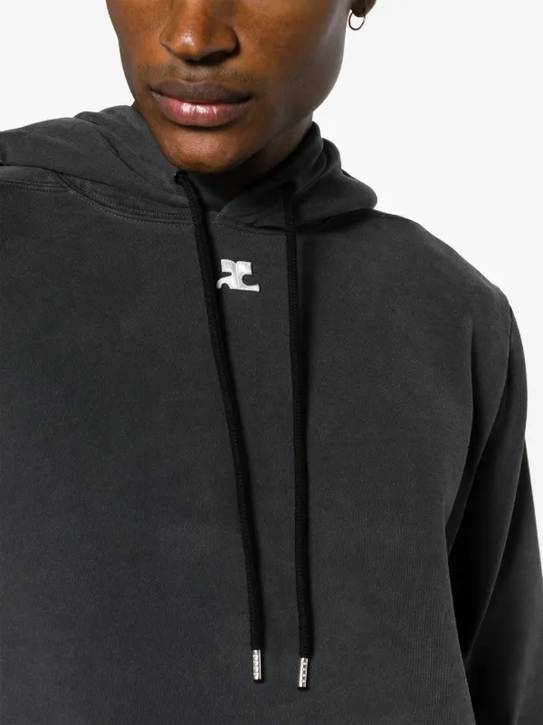 Courrèges logo-embroidered Stonewashed Hoodie | Grey | FARFETCH
