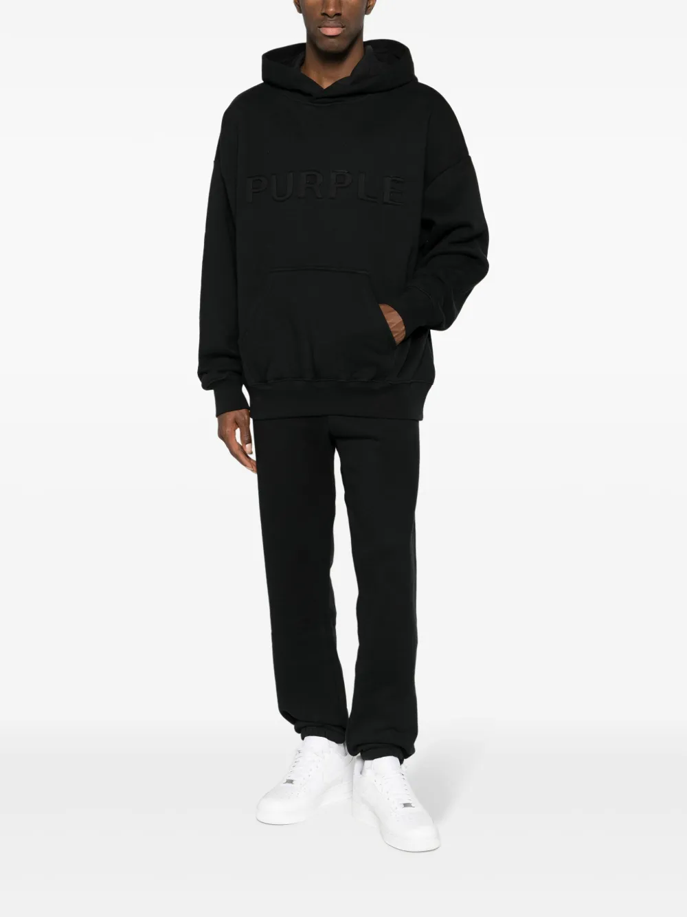 Purple Brand logo-embroidered cotton hoodie - Zwart