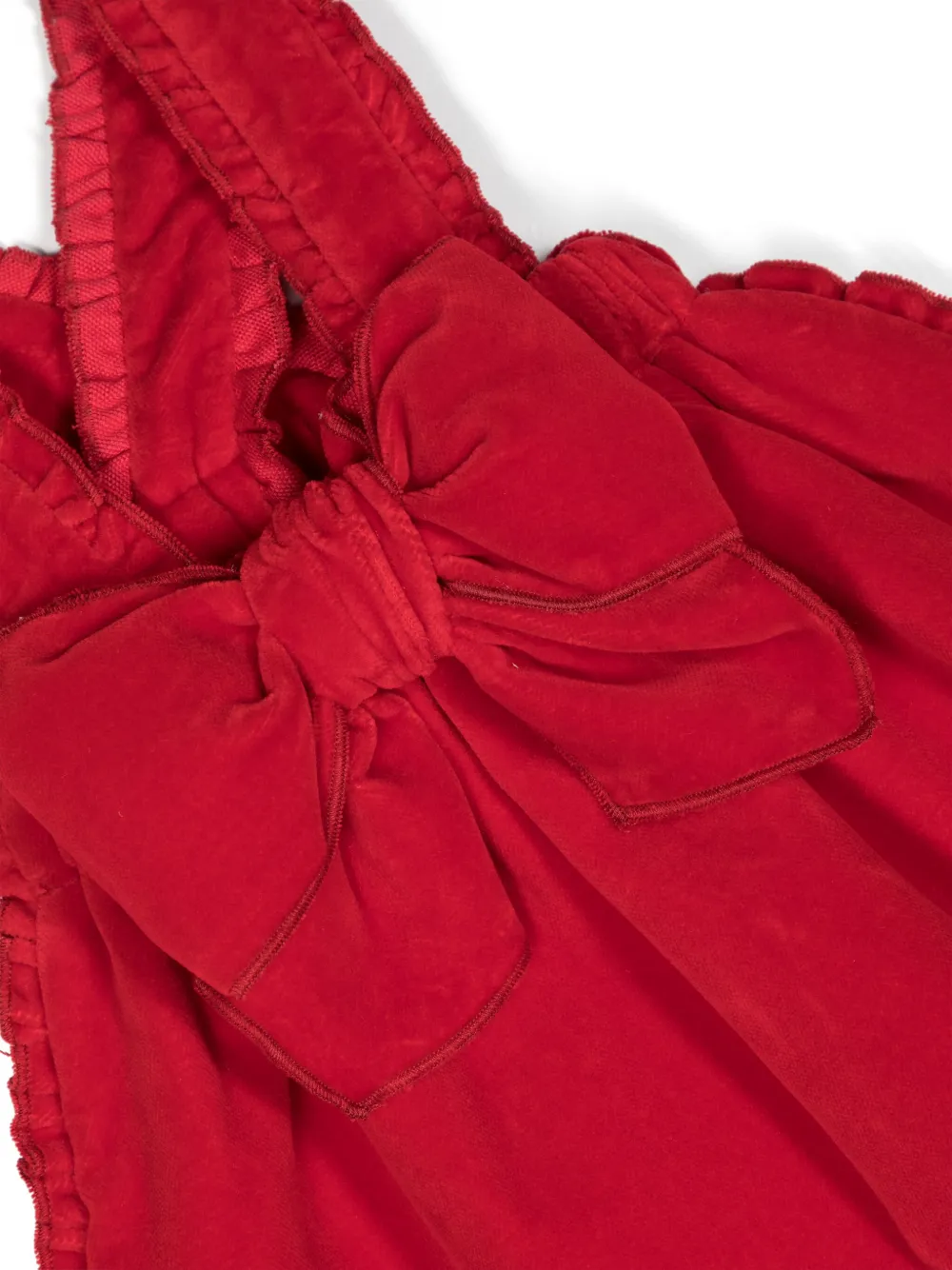 La Stupenderia Oversized-bow Velvet Minidress In Red