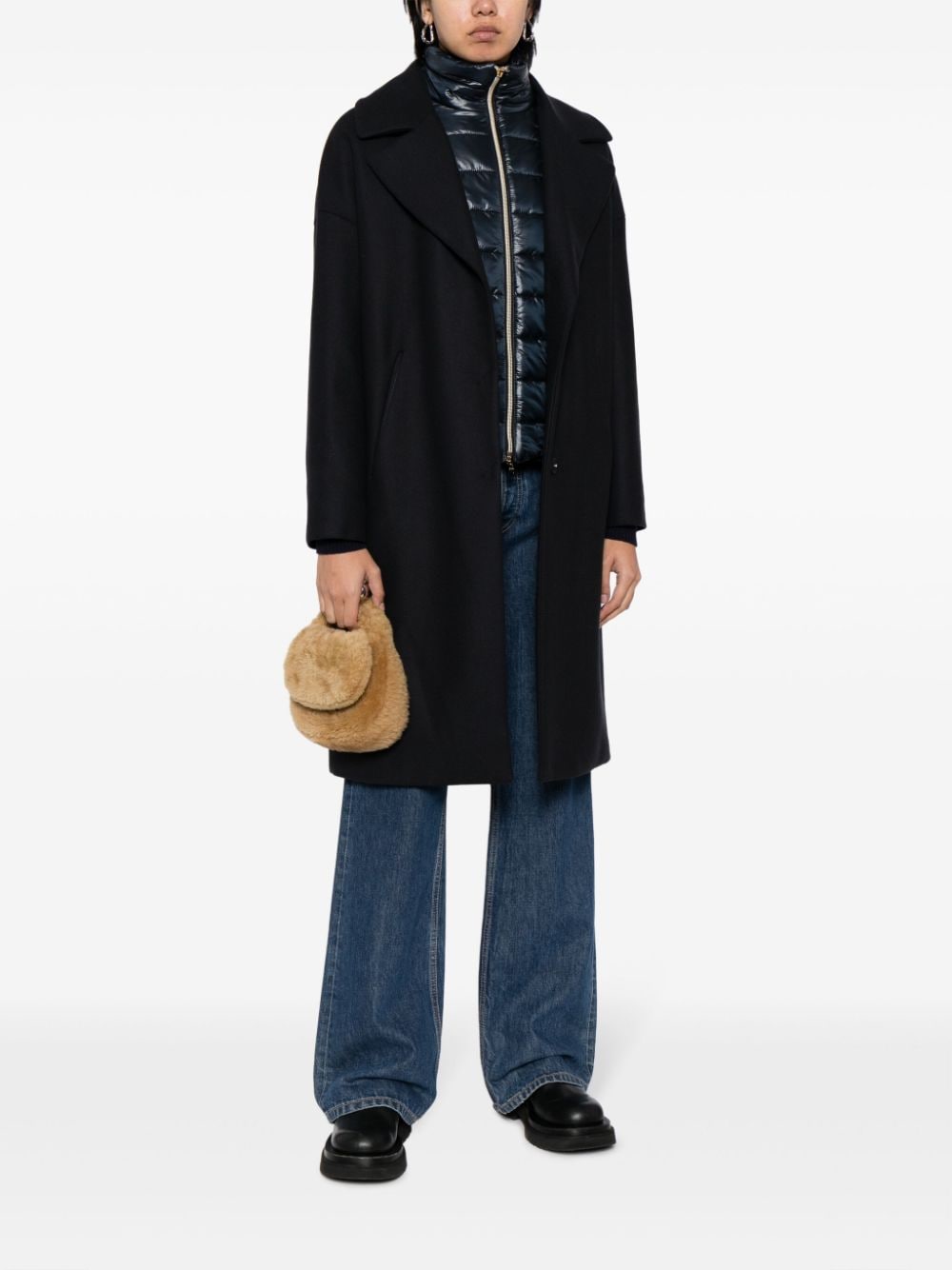 Shop Herno Panelled Mid-length Coat In Blue