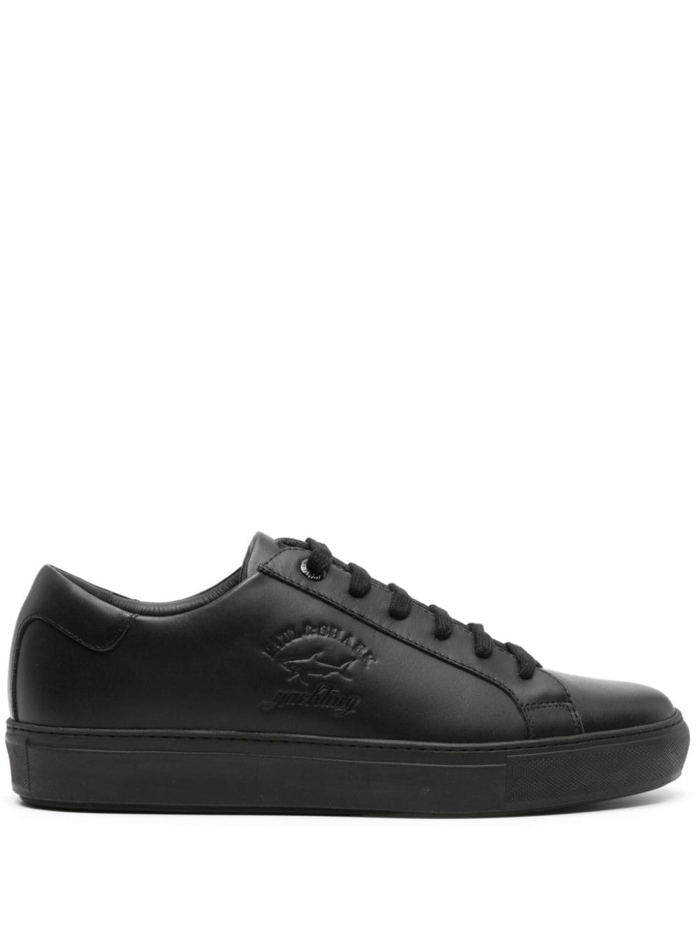 Paul & Shark Logo-debossed Panelled Leather Sneakers In Black