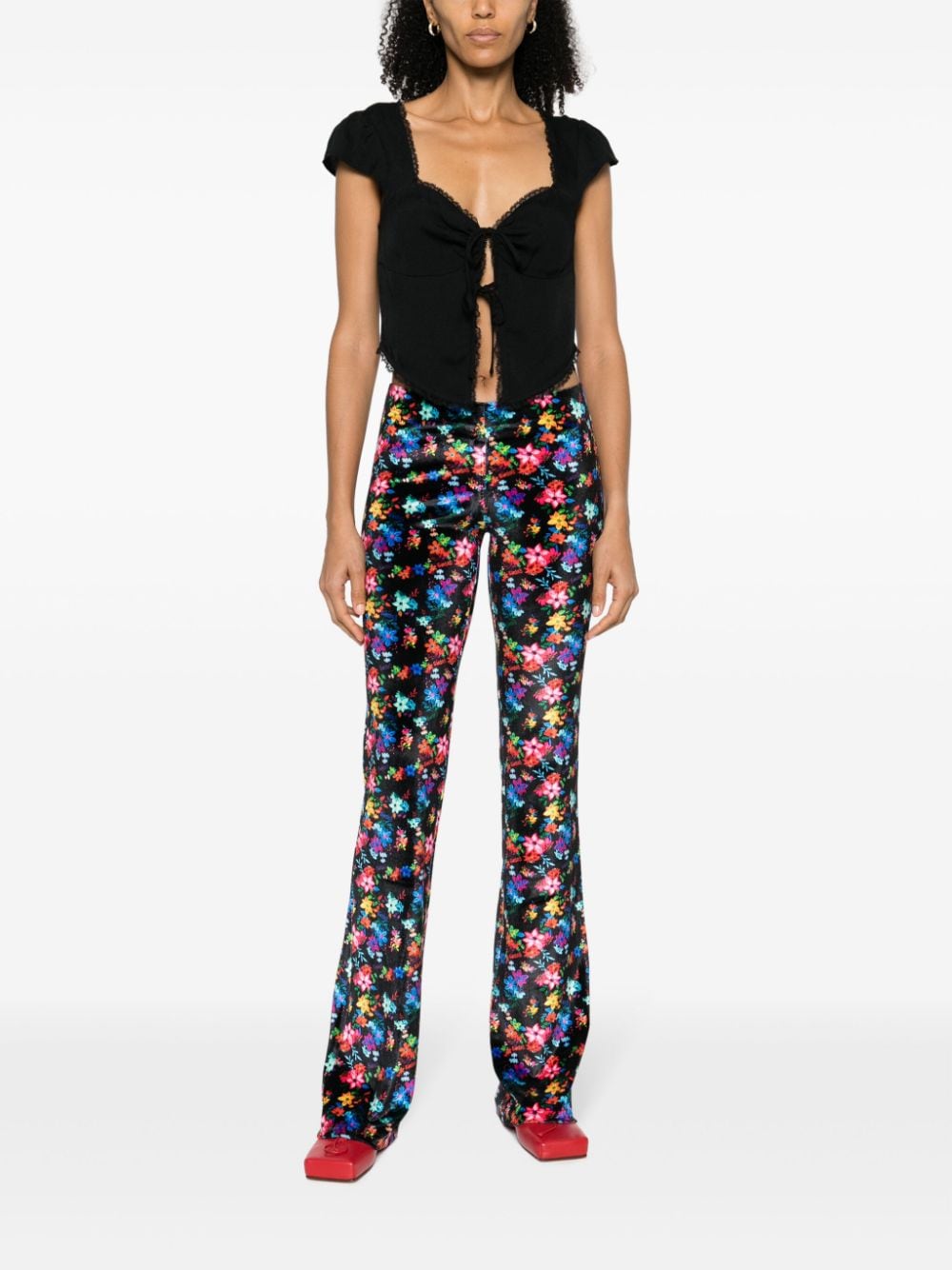 SIEDRES Flo floral-print flared trousers - Zwart