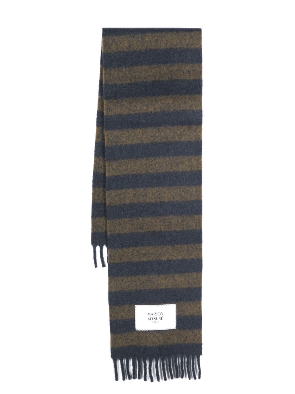 Shop Maison Kitsuné Logo-patch Striped Scarf In Blue