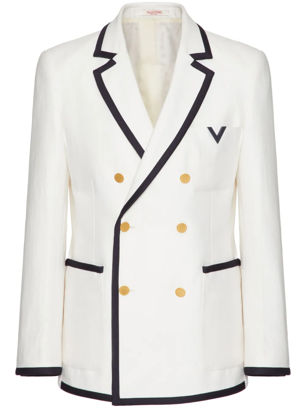 Valentino Double-breasted Contrasting Blazer In White