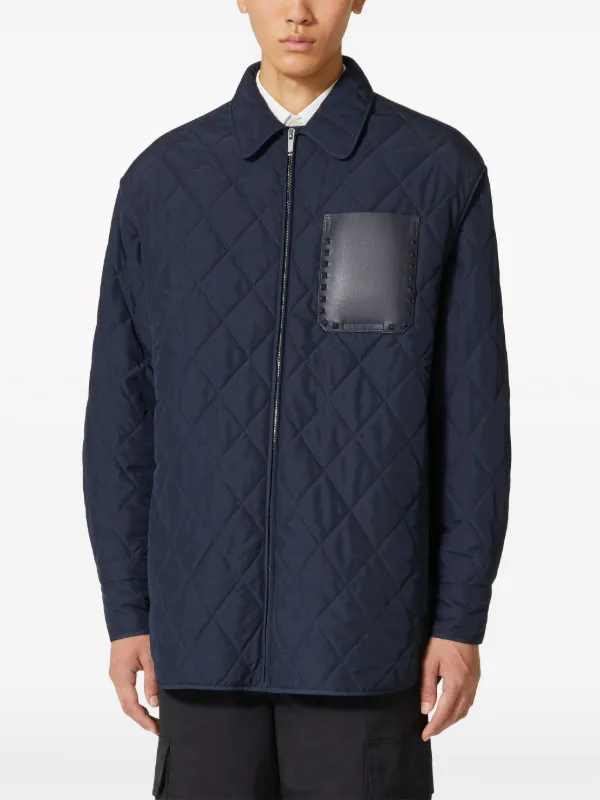 Valentino Garavani Rockstud Untitled Quilted Shirt Jacket Blue