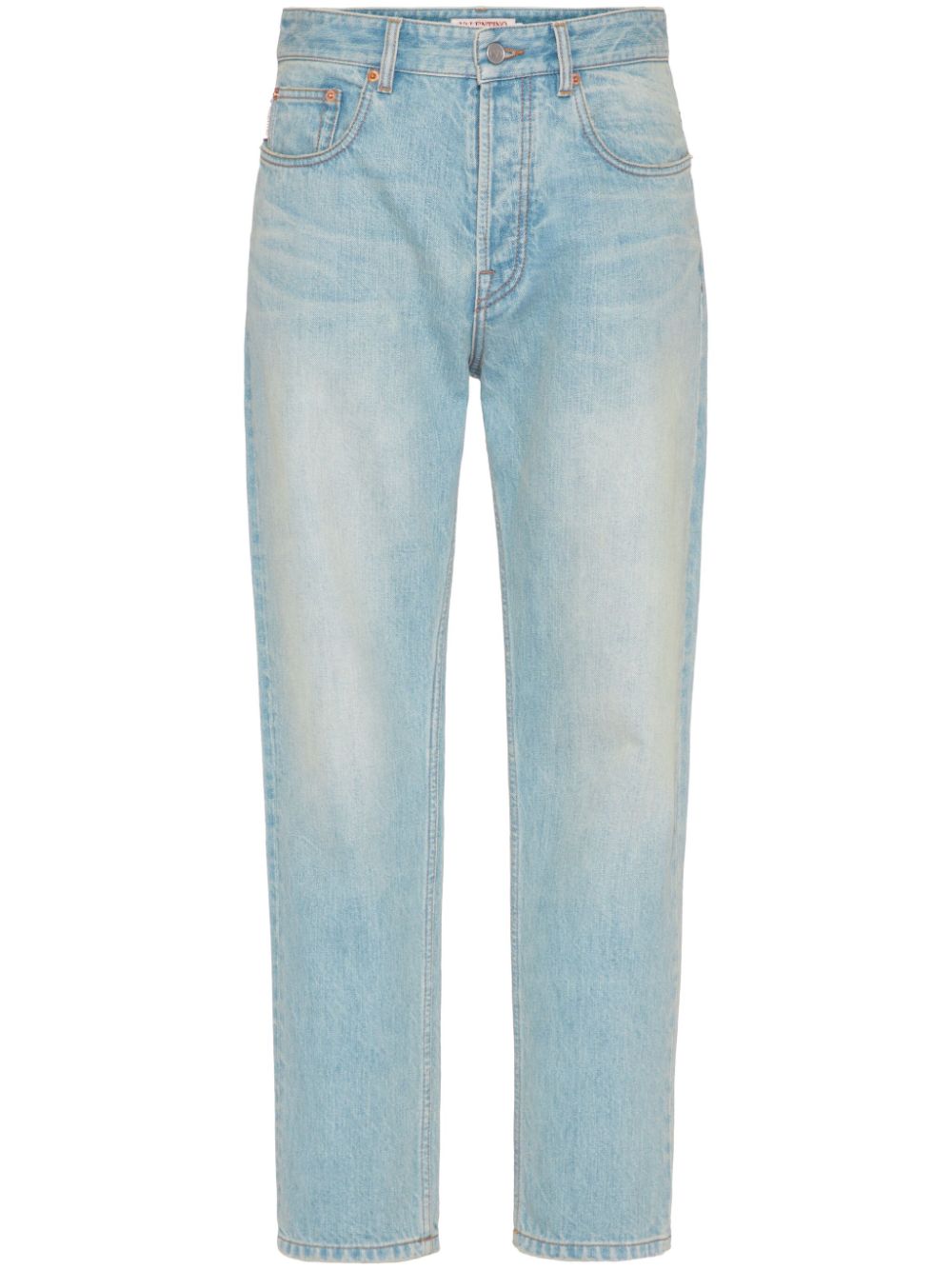 Shop Valentino Vlogo Signature Embossed Tapered Jeans In Blue