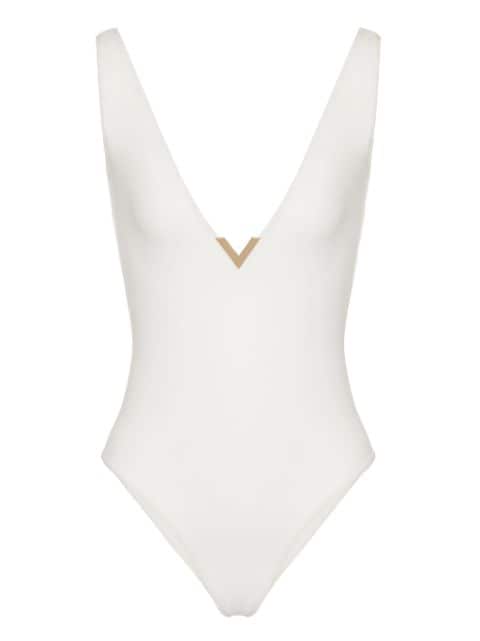 Valentino Garavani logo-plaque V-neck swimsuit