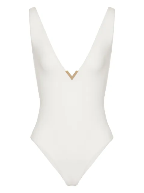 Valentino Garavani logo-plaque V-neck swimsuit