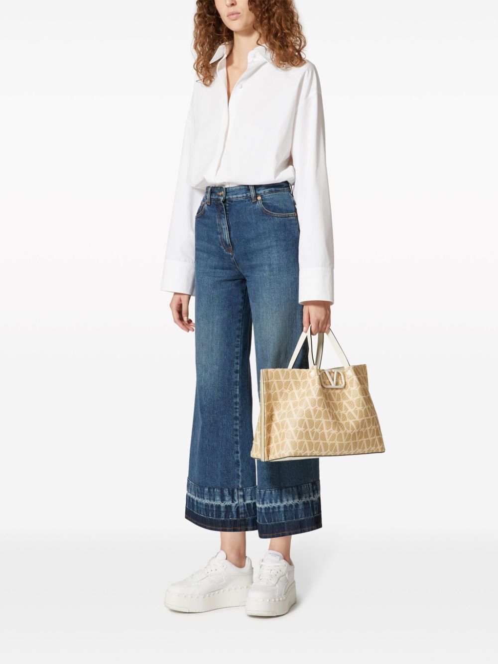 Shop Valentino Medium Toile Iconographe Raffia Tote Bag In Neutrals