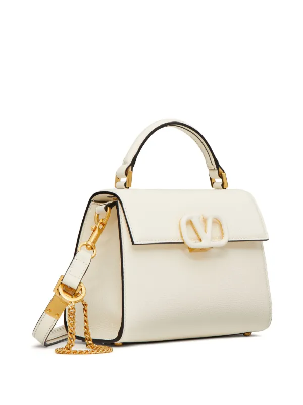 【関税&送料込】Valentino Garavani Ivory Leather Vlogo Cross Valentino Garavani VLogo Leather two-way Bag | White