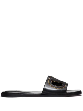 VIP【送料関税込】VALENTINO GARAVANI VLOGO CUT-OUT SANDALS Valentino Garavani VLogo cut-out Leather Slides | Black