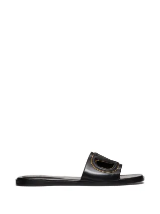Valentino Garavani VLogo cut-out Leather Slides | Black | FARFETCH