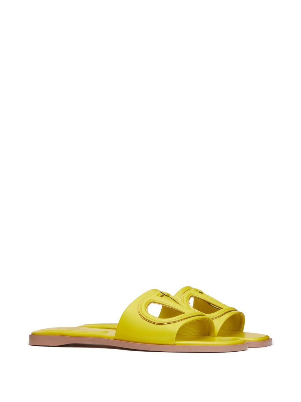 Shop Valentino Vlogo Cut-out Leather Slides In Yellow