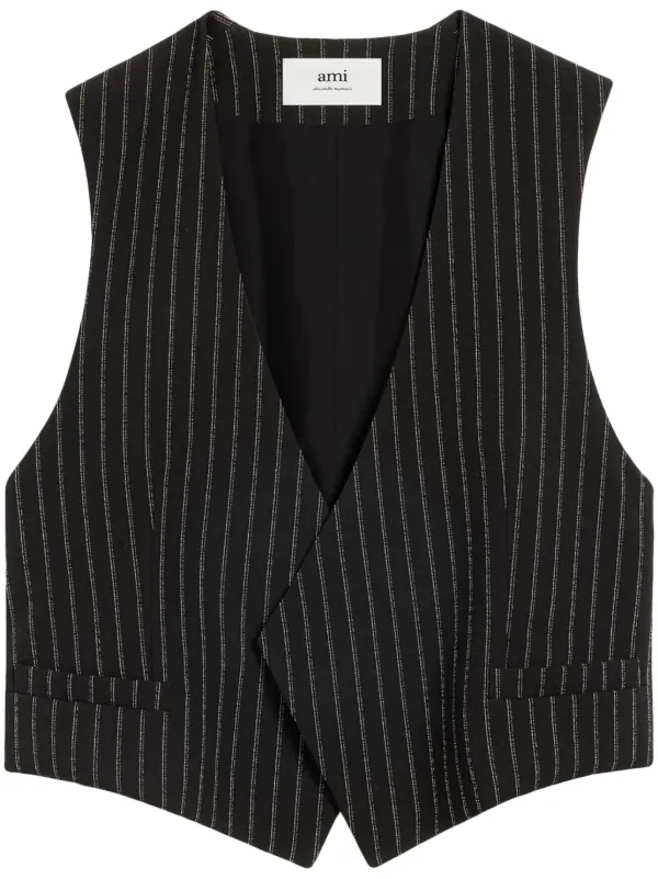 Ami Paris Pinstriped Crepe Vest in Black