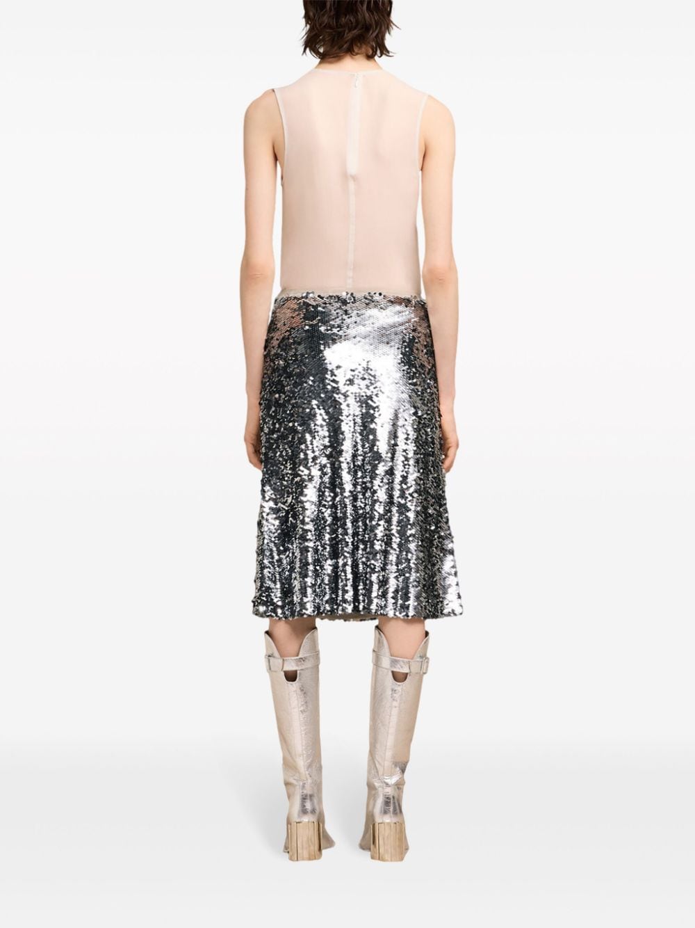 Shop Ami Alexandre Mattiussi Sequin-embellished Silk Midi Skirt In Silver