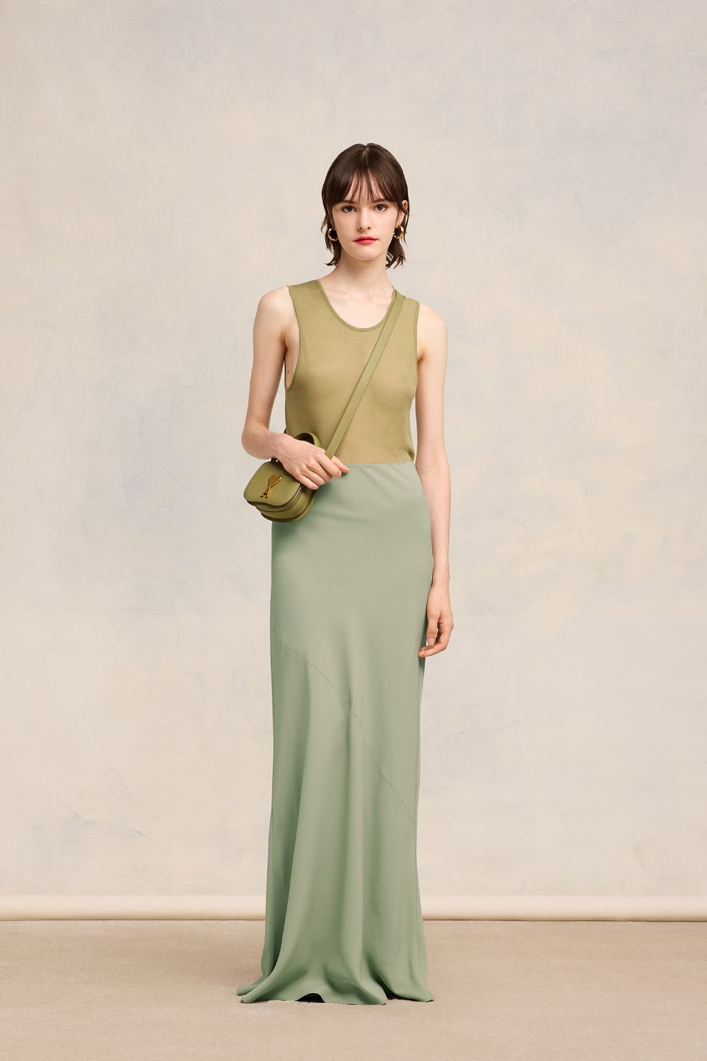 Shop Ami Alexandre Mattiussi Long Skirt With Bias Cut Green For Women