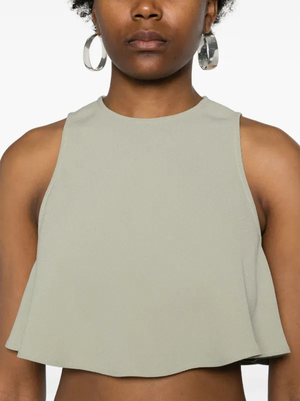 Tシャツ・カットソー AMI PARIS SAGE GREEN SILK CROP-TOP AMI Paris Crepe Cropped Top | Green | FARFETCH JO