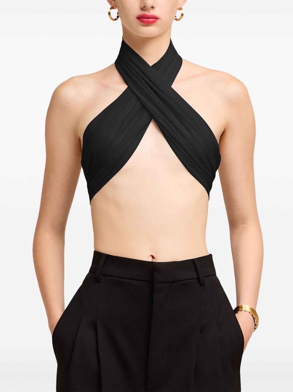 AMI Paris Zijden cropped top Zwart