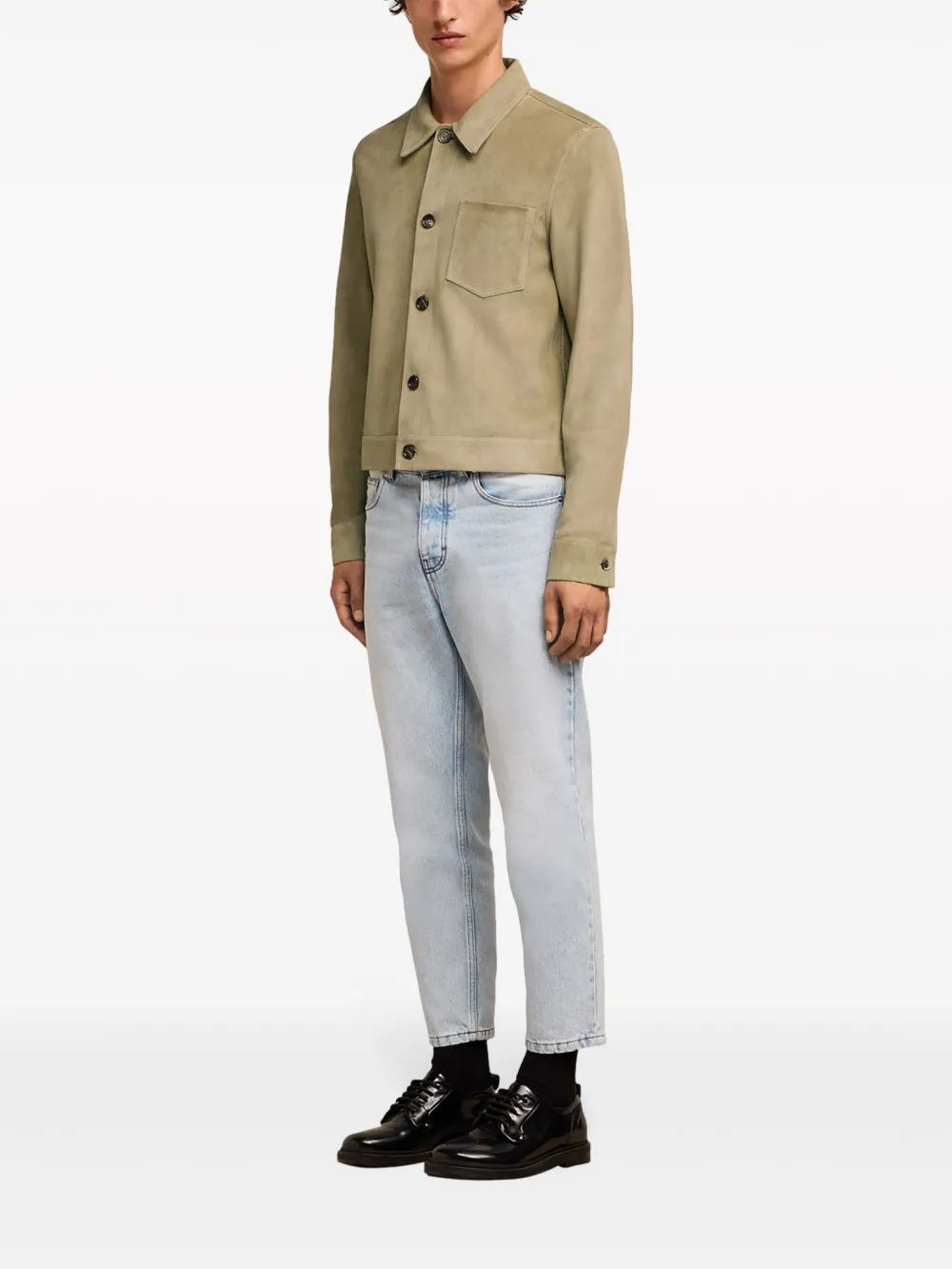 AMI Paris Boxy-fit leren shirtjack Groen