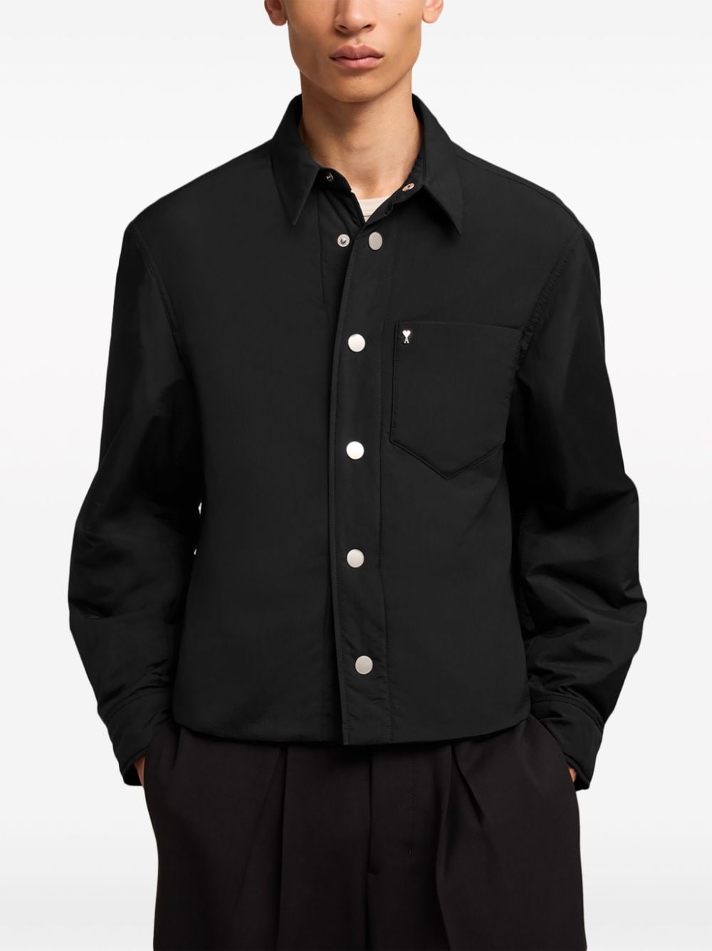Shop Ami Alexandre Mattiussi Logo-plaque Button-up Jacket In Black