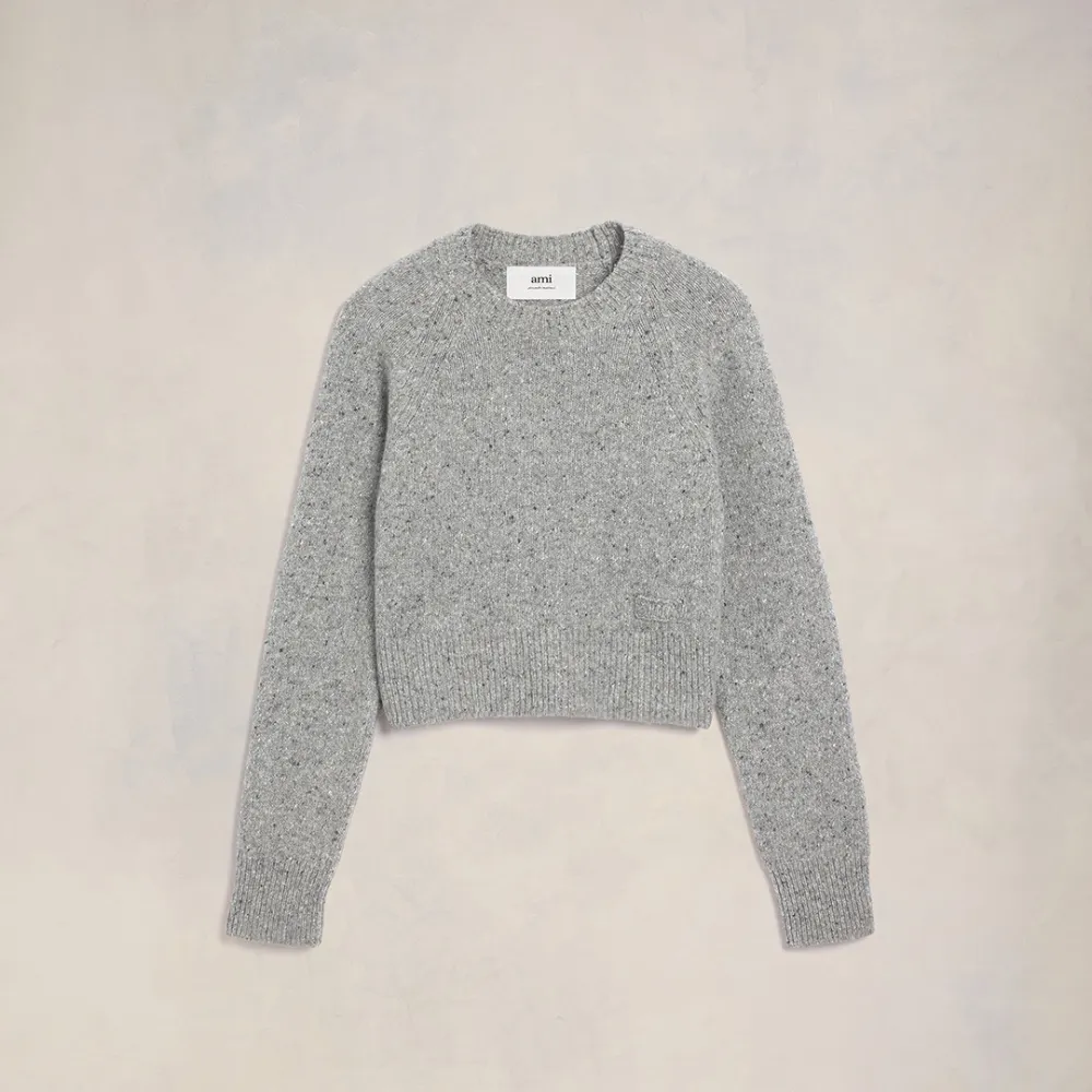 Ami Embroidery Crewneck Sweater Grey for Men - L - AMI Paris