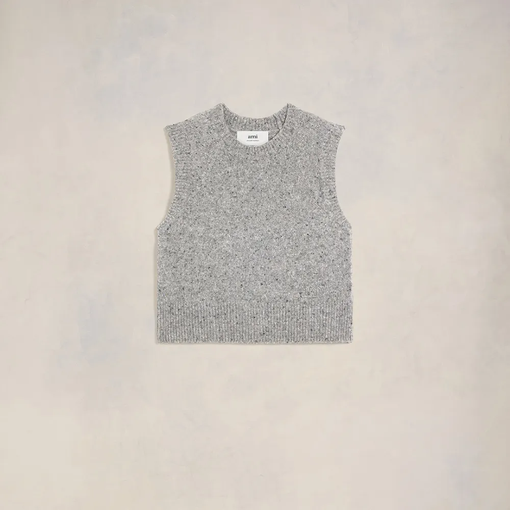 Ami Embroidery Sleeveless Sweater Grey for Men - XS - AMI Paris