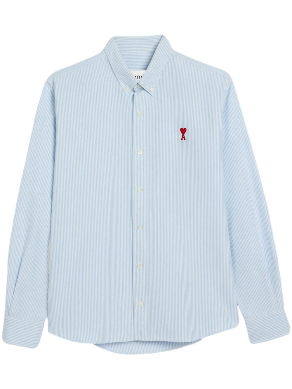 Shop Ami Alexandre Mattiussi Logo-embroidered Striped Cotton Shirt In Blue