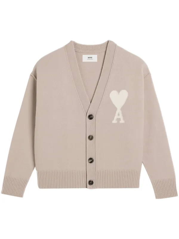 AMI Paris Ami De Coeur Wool Cardigan | Neutrals | FARFETCH AMI Paris Ami De Coeur Wool Cardigan | Neutrals | FARFETCH