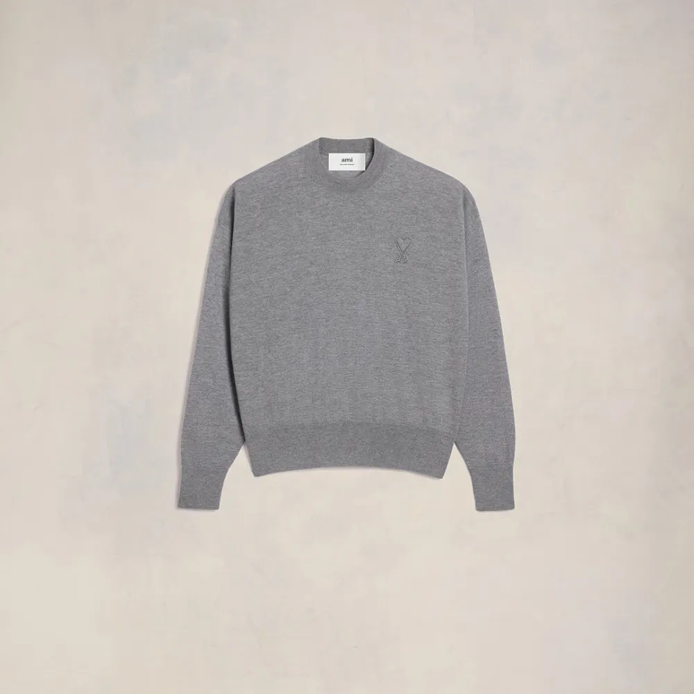 Ami De Coeur Embroidery Crewneck Sweater Grey Unisex - XXS - AMI Paris