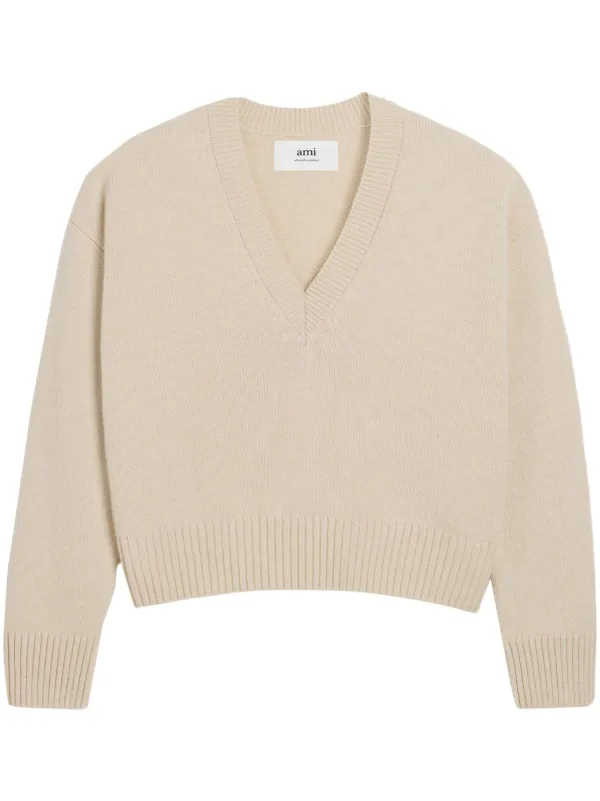 AMI Paris Cropped wool-cashmere Blend Jumper - Farfetch