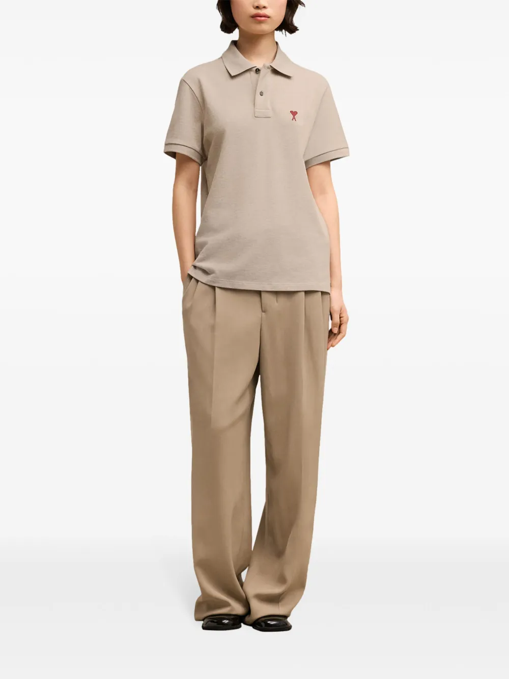 Shop Ami Alexandre Mattiussi Embroidered-logo Organic Cotton Polo Shirt In Neutrals