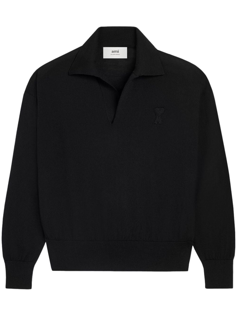 Shop Ami Alexandre Mattiussi Ami De Coeur Wool Polo Jumper In Black