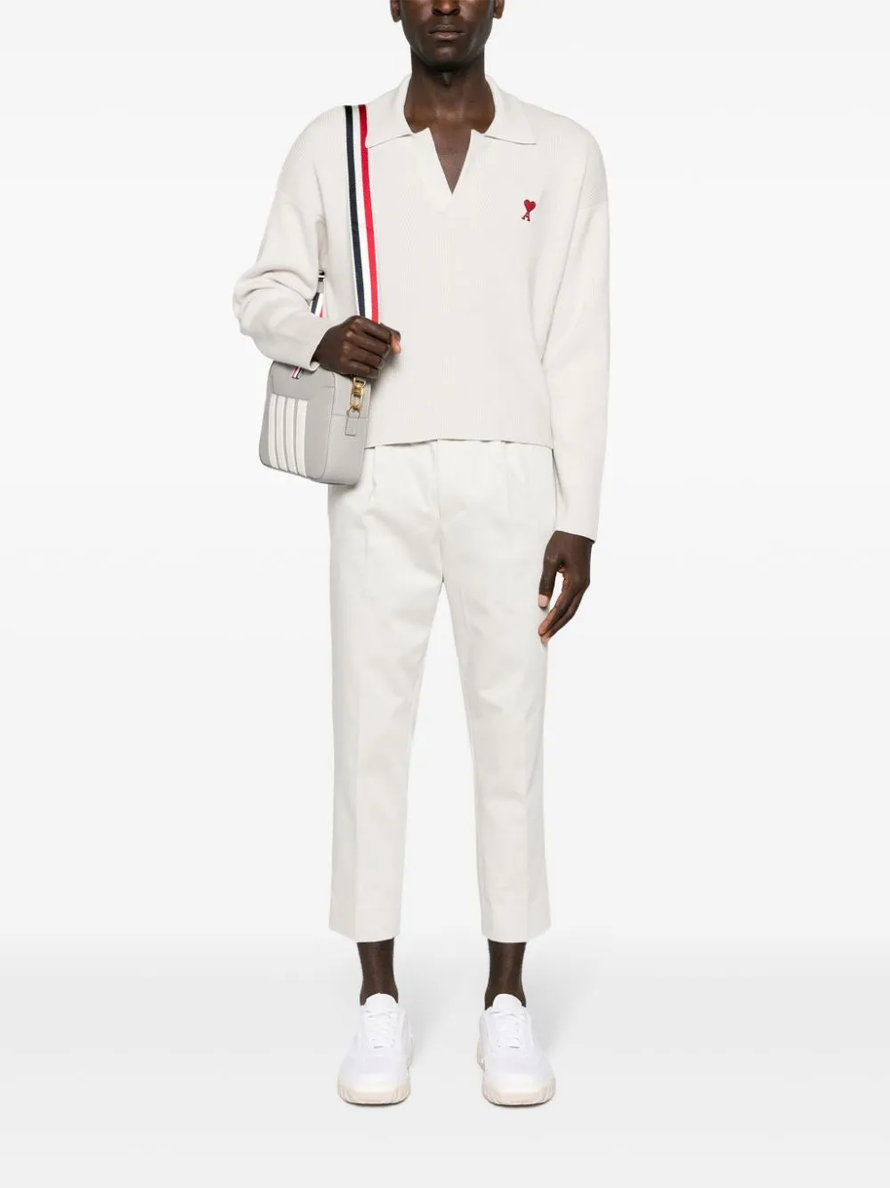 Ami Alexandre Mattiussi Spread-collar Ribbed Jumper In Neutrals