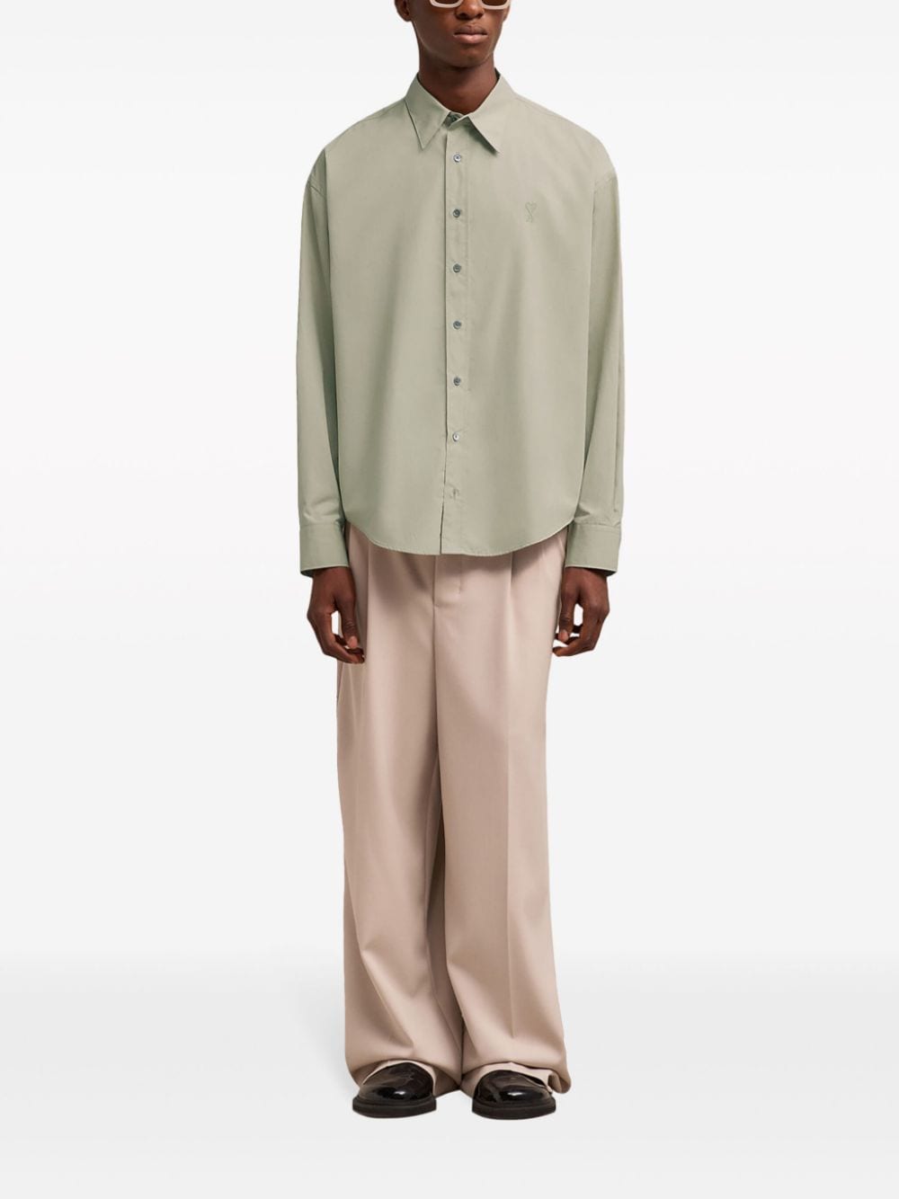 Shop Ami Alexandre Mattiussi Logo-embroidered Cotton Shirt In Green