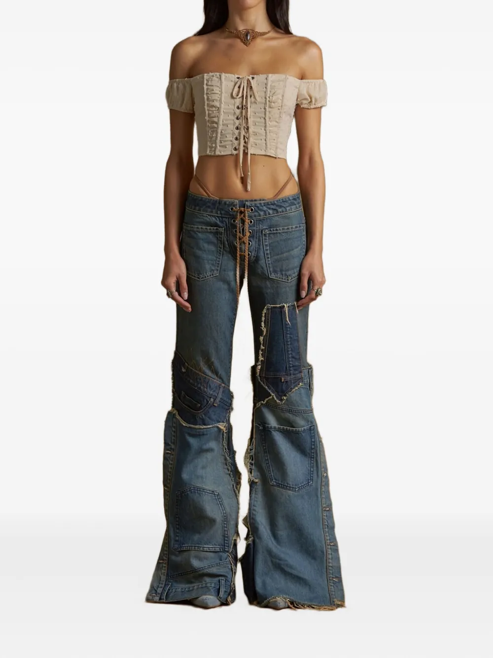 GUESS USA Off-shoulder top met veters Wit
