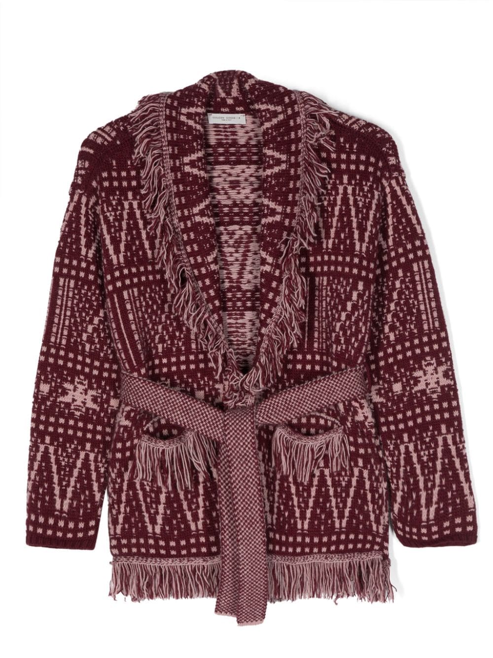 Shop Golden Goose Intarsia-knit Frayed-edge Cardigan In Purple