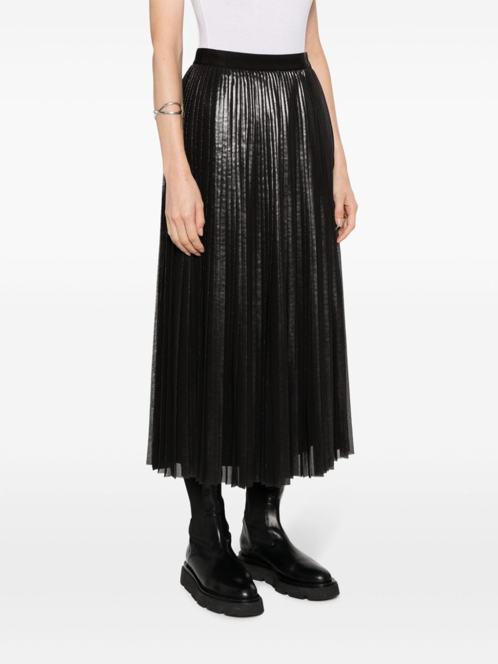 Shop Fabiana Filippi Layered Pleated Midi Skirt In Black