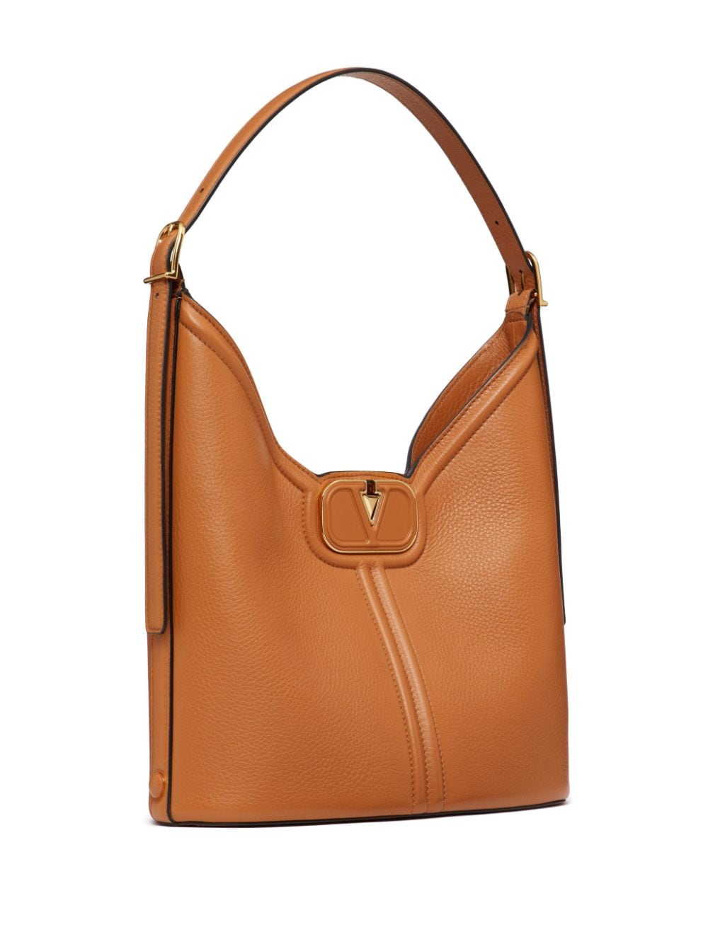 Shop Valentino Vlogo Leather Shoulder Bag In Brown