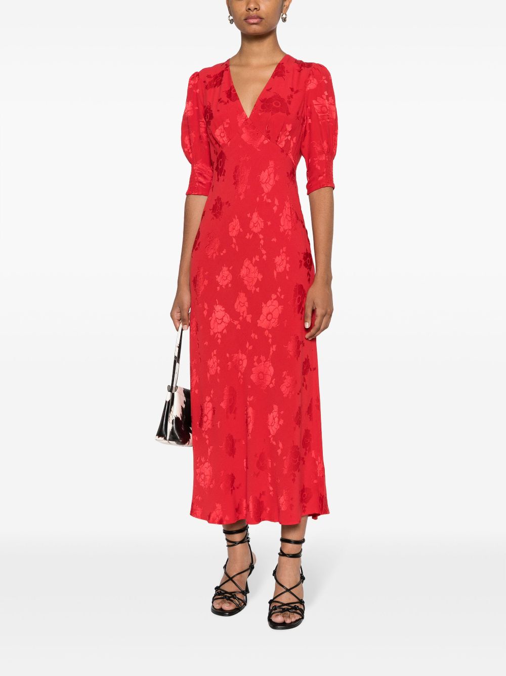 Rixo floral-print V-neck midi dress - Rood