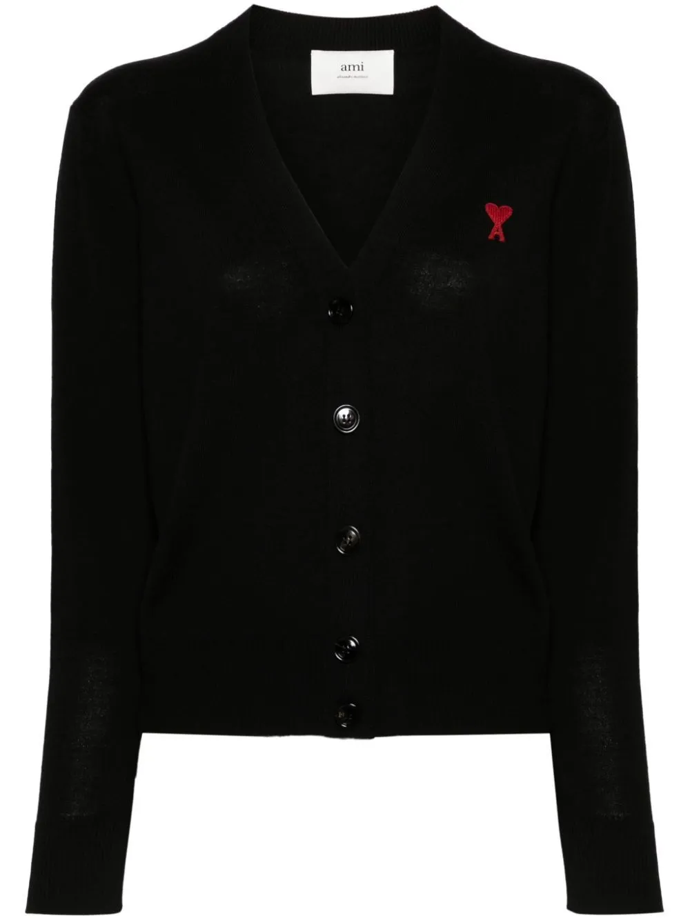 Shop Ami Alexandre Mattiussi Ami De Coeur-embroidered Cardigan In Black