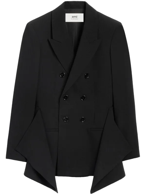 Ami Paris Draped-panel Virgin Wool Blazer in Black