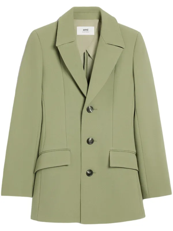 Ami Paris Single-breasted Wool Jacket in Green