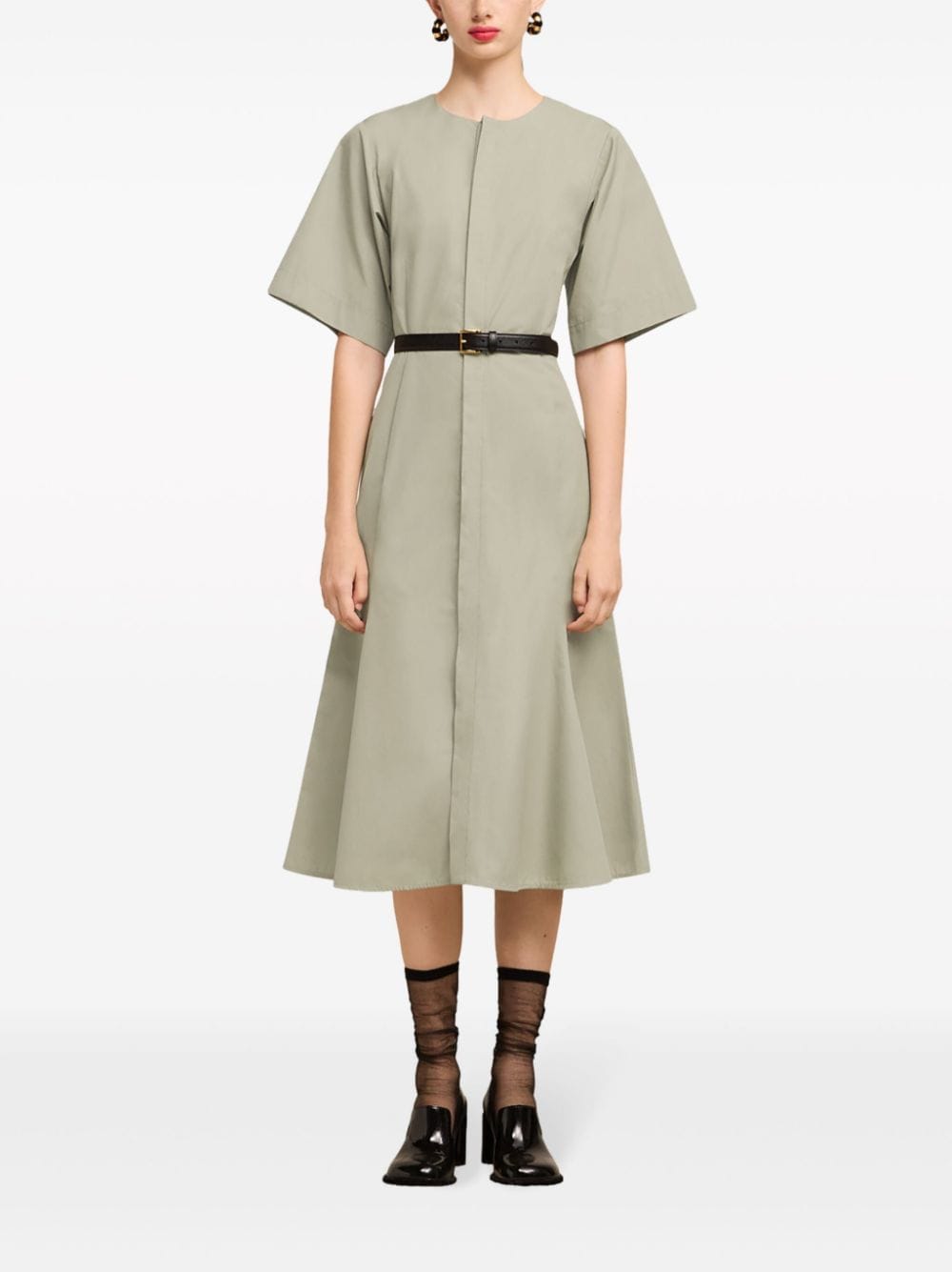 Shop Ami Alexandre Mattiussi Short-sleeve Cotton Midi Dress In Green