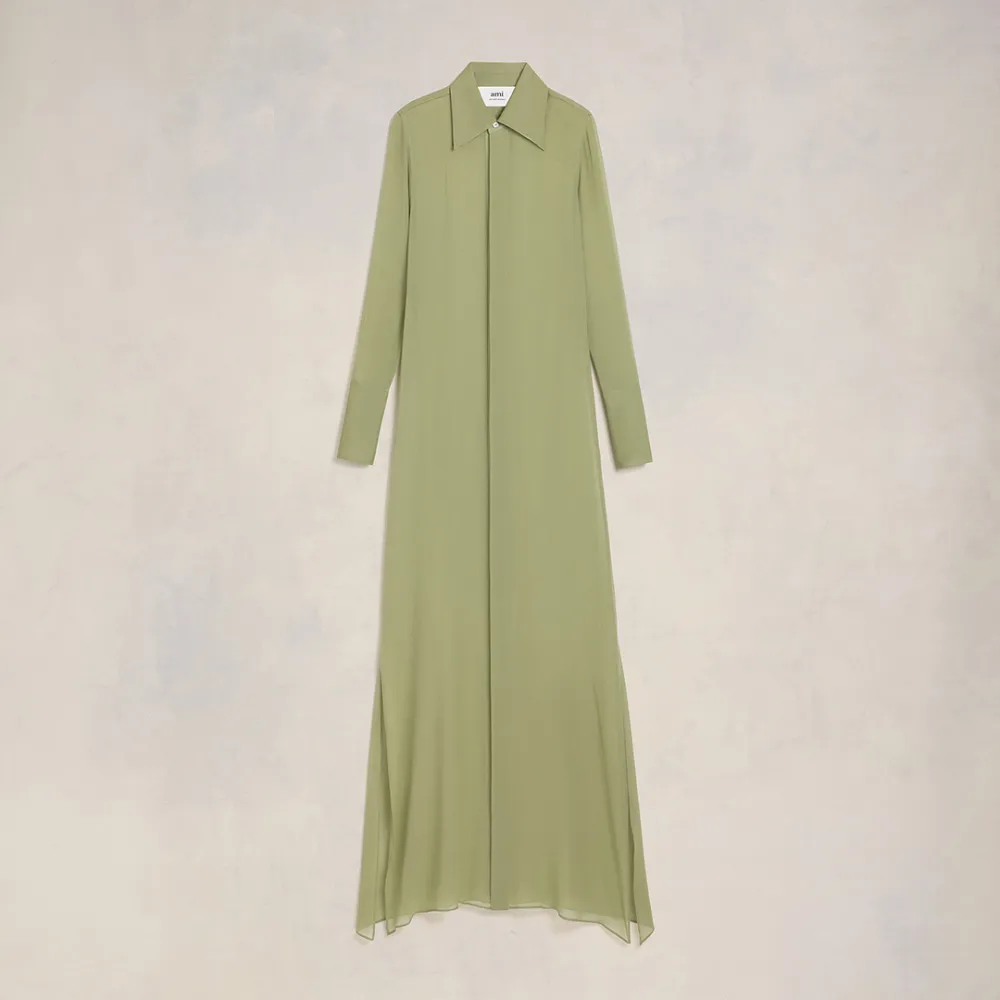 Long Dress With Collar Shirt Green for Women - 42 - AMI Paris