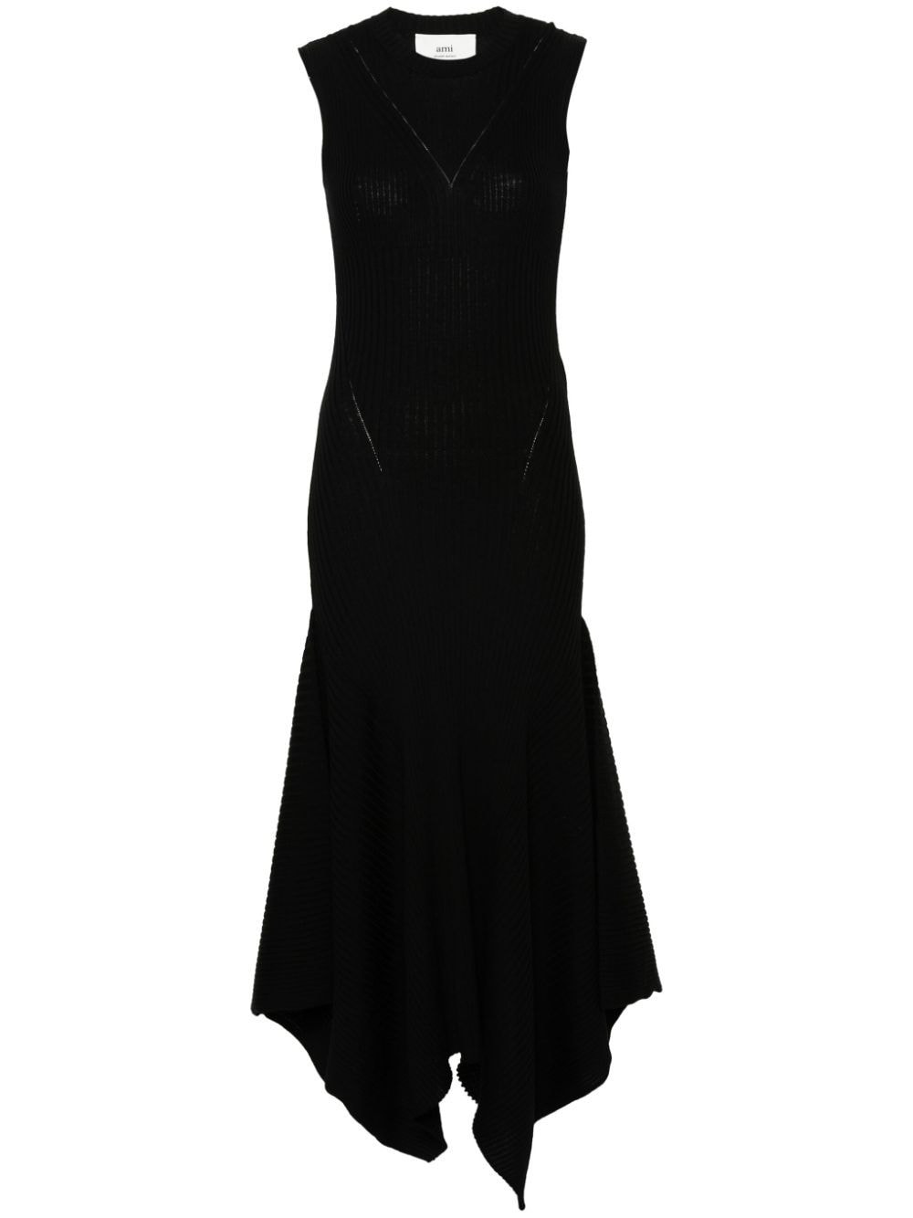 Ami Alexandre Mattiussi Ribbed-knit Merino Dress In 001 Black